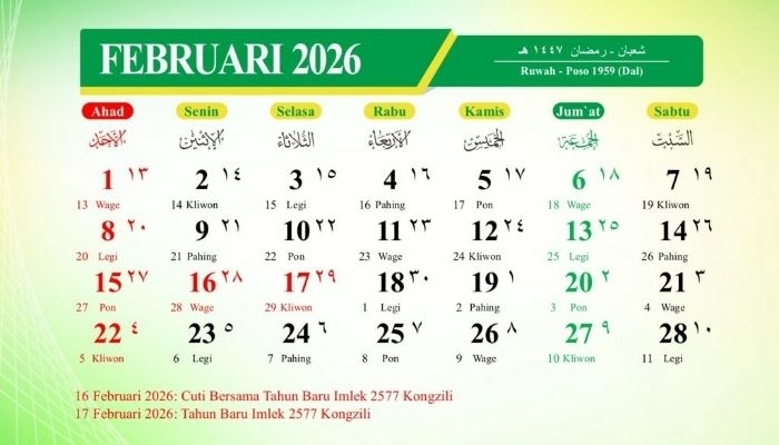 Kalender Jawa 25 Februari 2026: Weton Rabu Pon, Watak, dan Hari Baiknya
