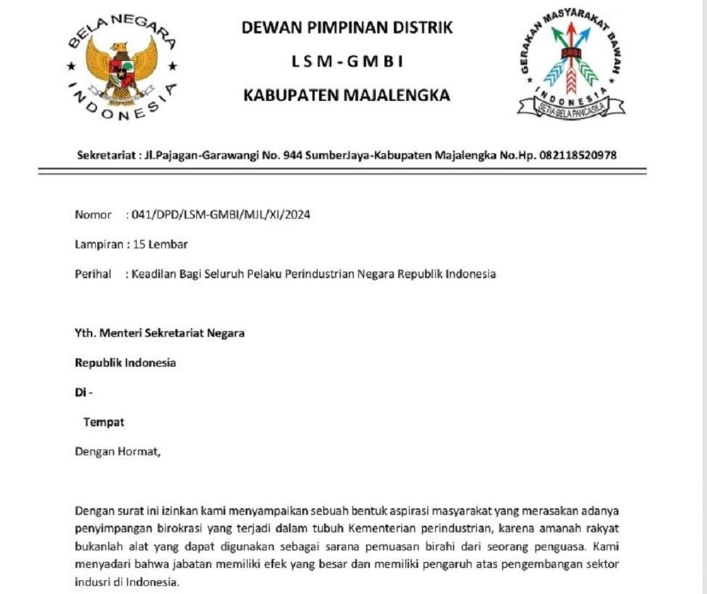 Jaga Integritas Birokrasi, GMBI Minta Setneg Evaluasi Kinerja Sekjen Kemenperin