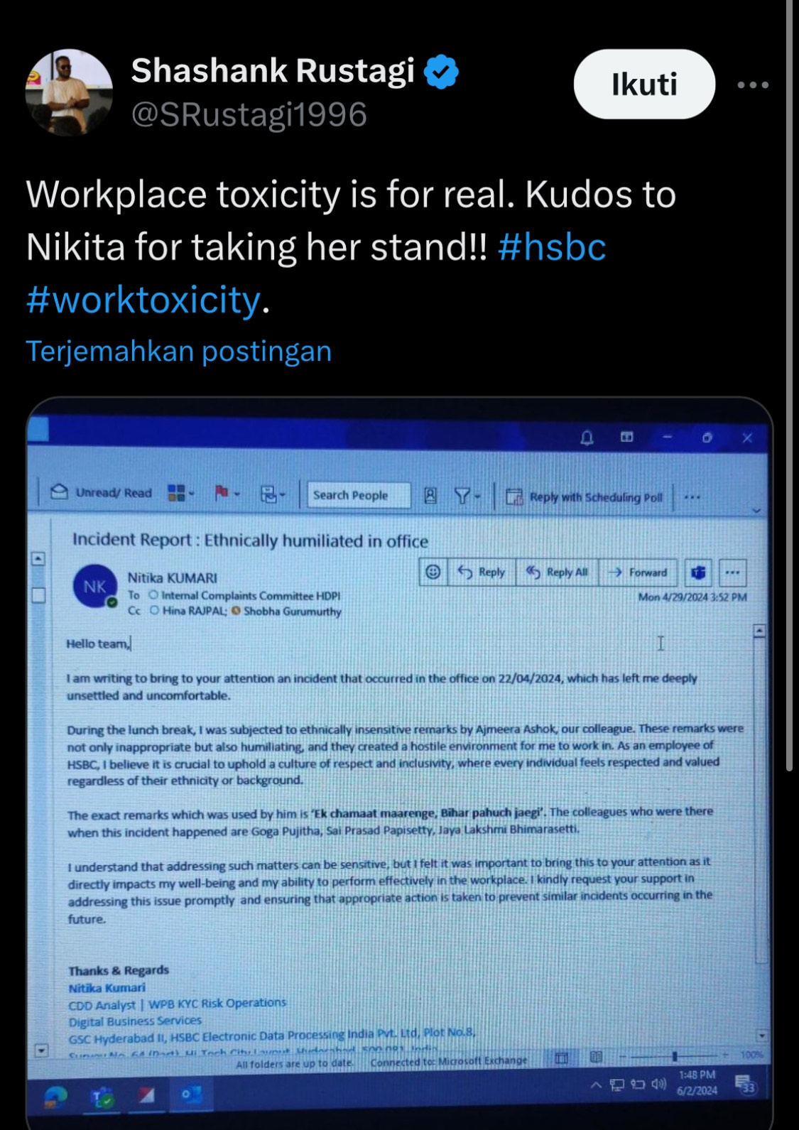 Karyawan HSBC Laporkan Rekan Kerja Toksik