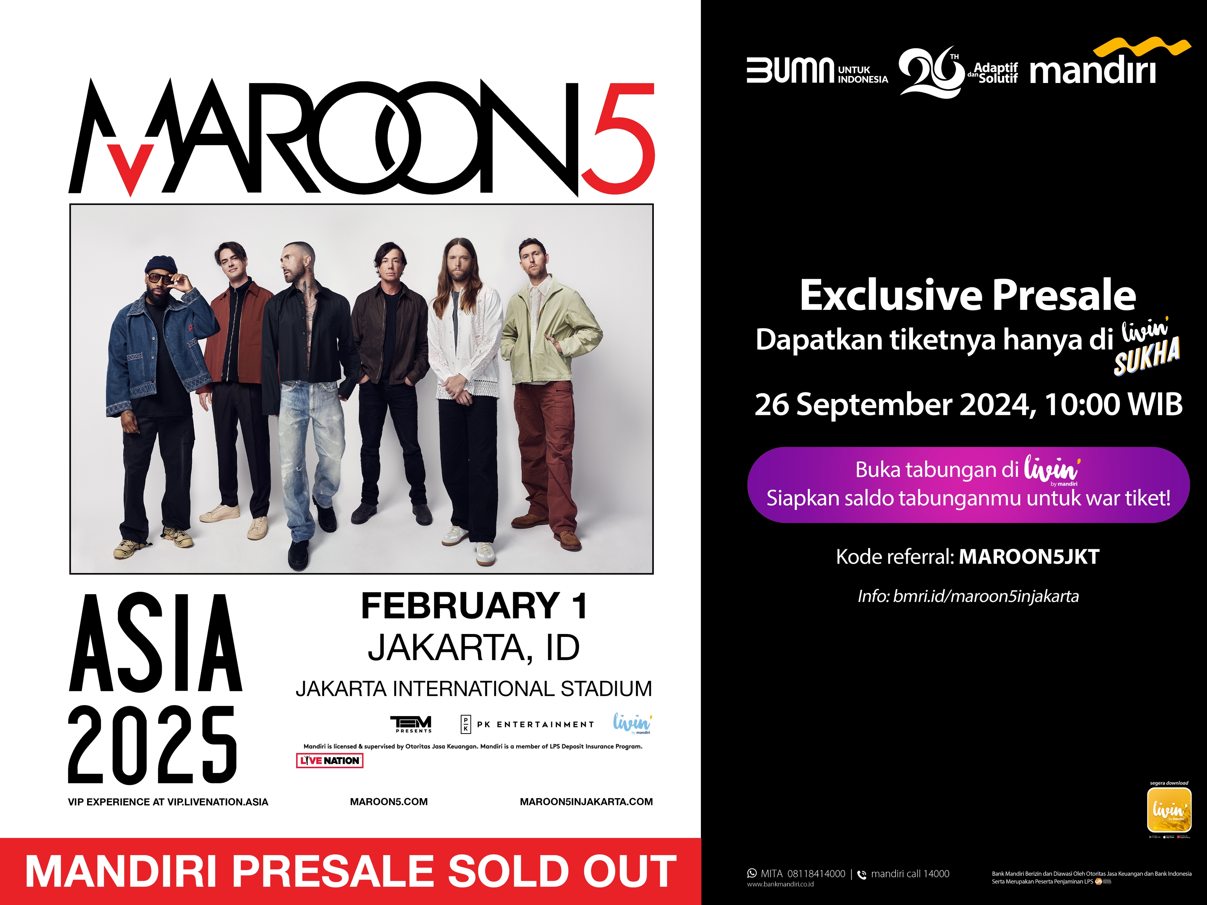 Sugar, Yes Please! 32.055 Tiket Maroon 5 Live in Jakarta Ludes Terjual di Livin' by Mandiri