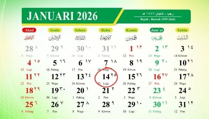 Kalender Jawa 14 Januari 2026: Weton Rabu Legi Memiliki Watak Tenang dan Daya Tarik Kuat