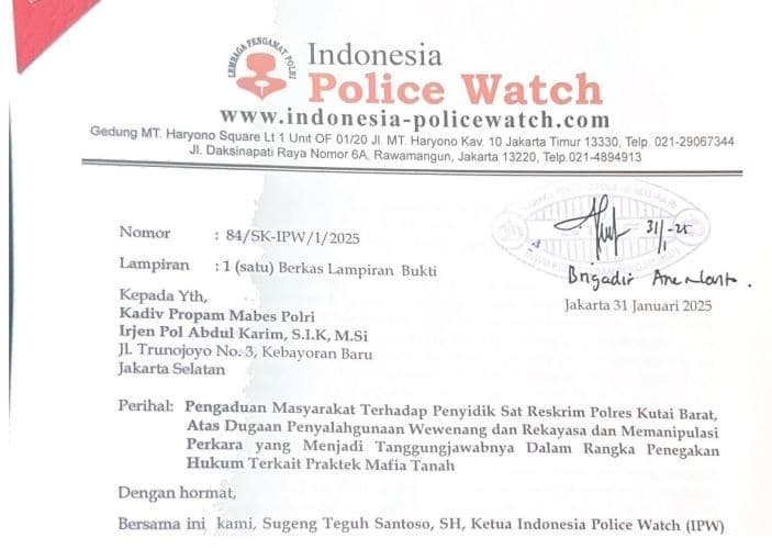 Diduga Membantu Mafia Tanah, Penyidik Polres Kutai Barat Dilaporkan IPW ke Propam Mabes Polri