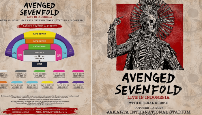 Cara Beli dan Harga Tiket Konser Avenged Sevenfold Indonesia 2026, Siap War