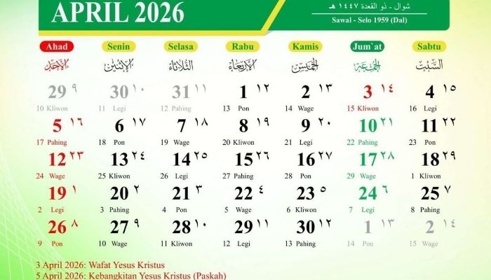 Kalender Jawa 29 April 2026: Weton Rabu Legi, Watak, Neptu, dan Makna Hari Ini