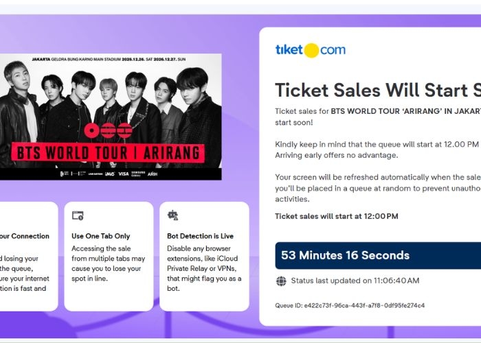 Link War Tiket BTS Arirang Jakarta Day-3 Dibuka Hari Ini, Simak Cara Aksesnya!