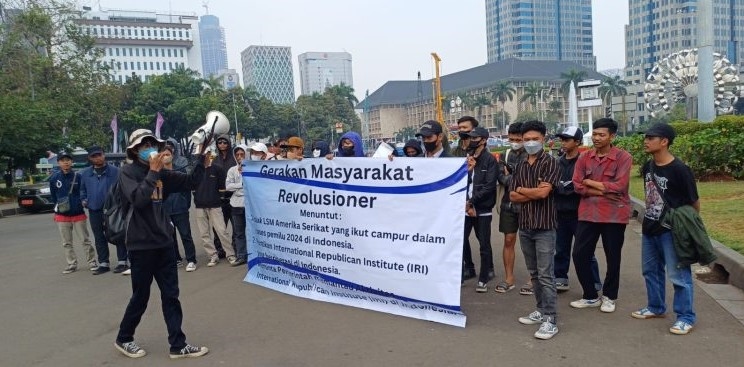 GEMAR Gelar Aksi Tolak Ormas Amerika Serikat International Republican Institute Intervensi Pemilu 2024