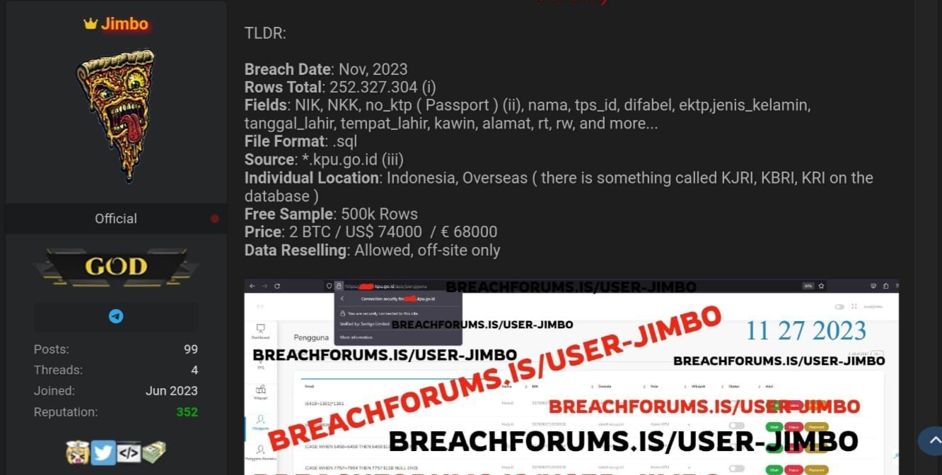 KPU Kebobolan Lagi! Hacker Bocorkan Dan Jual 204 Juta Data DPT