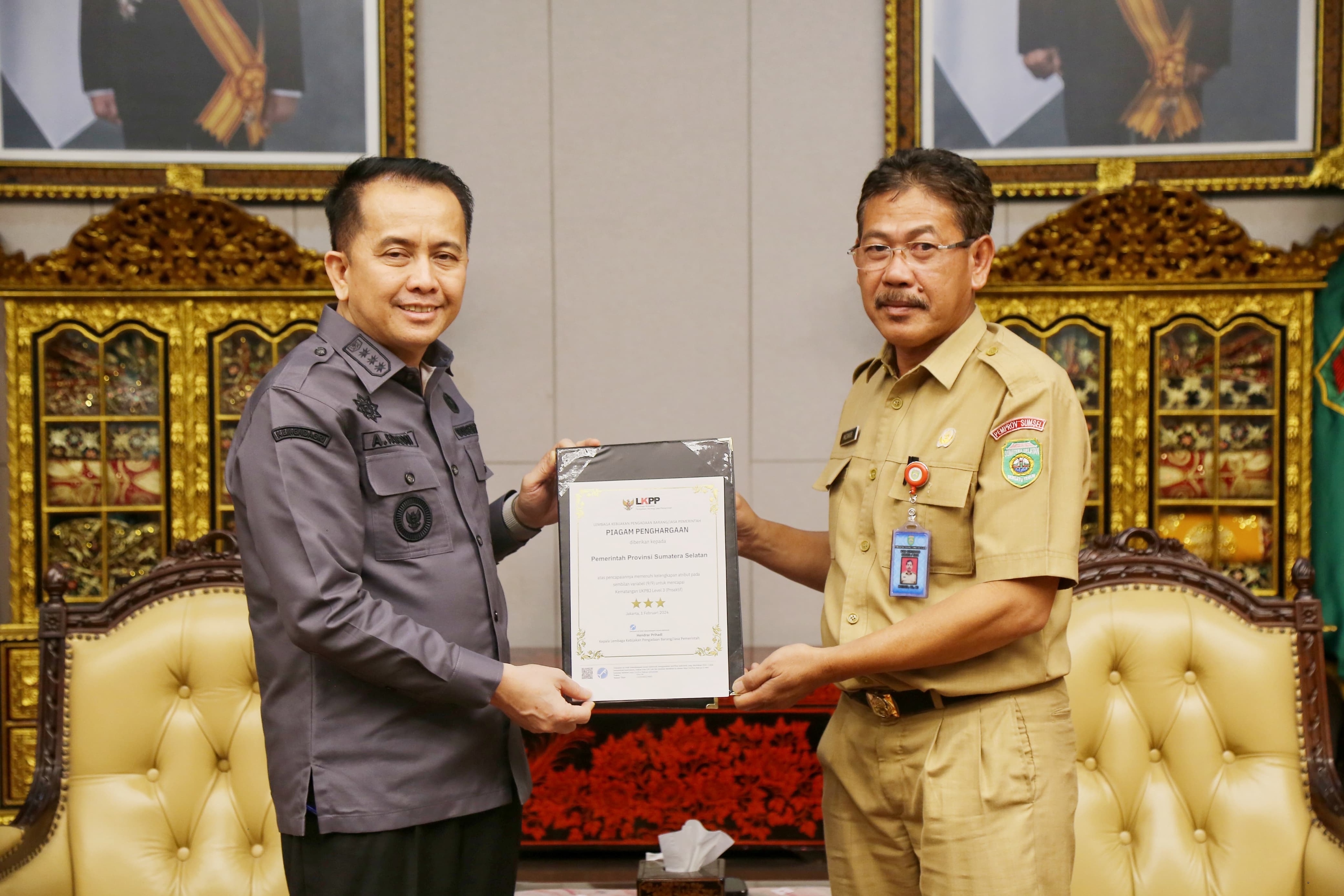 Capai Kematangan UKPBJ Level 3 Proaktif, Pemprov Sumsel Dianugrahi Penghargaan dari LKPP RI