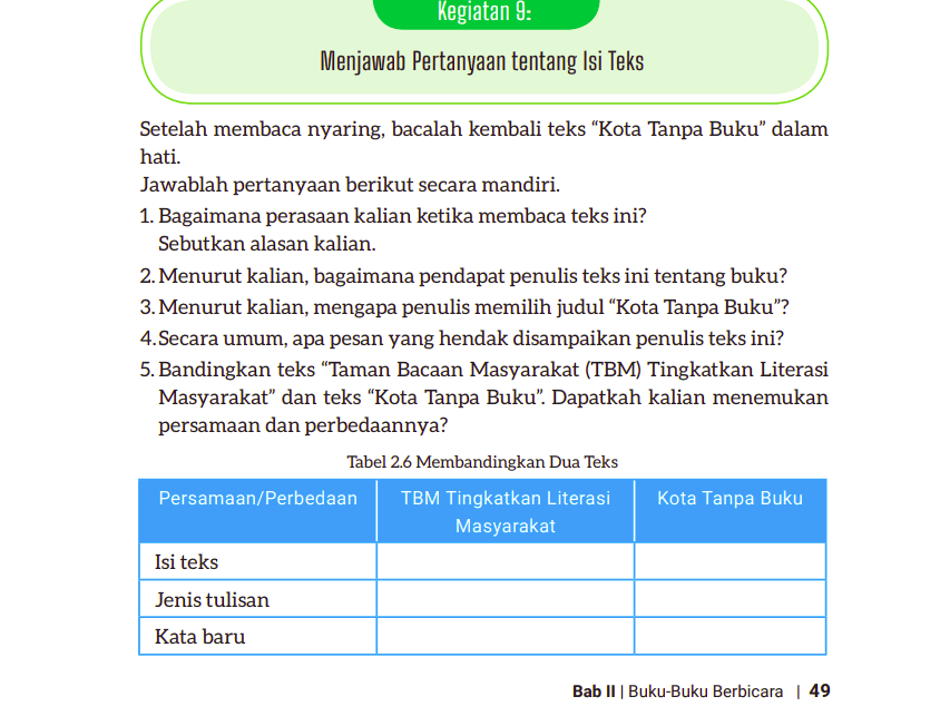 Kunci Jawaban Kelas 9 Bahasa Indonesia Halaman 49 Kurikulum Merdeka