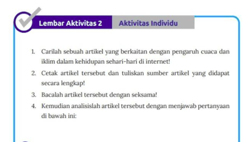 Kunci Jawaban IPS Kelas 8 Halaman 70 dan 71, Aktivitas 2 Kurikulum Merdeka: Dampak Cuaca dan Iklim