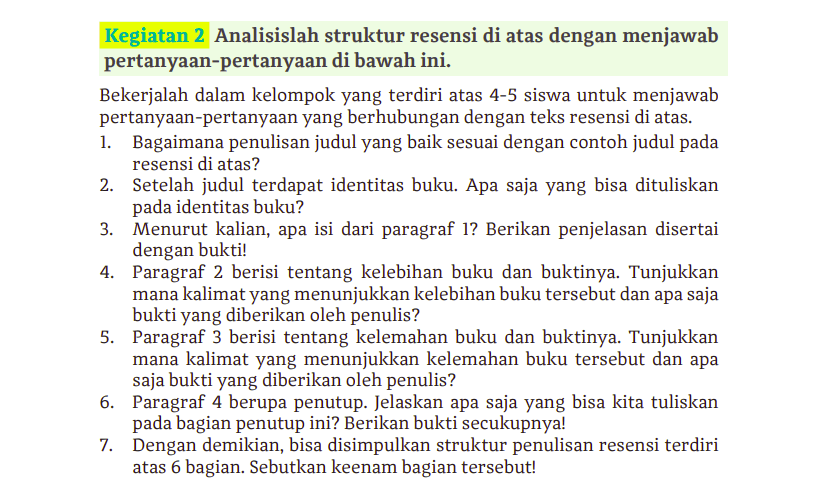 Kunci Jawaban Bahasa Indonesia Kelas 11 Halaman 86 Kurikulum Merdeka, Analisis Resensi