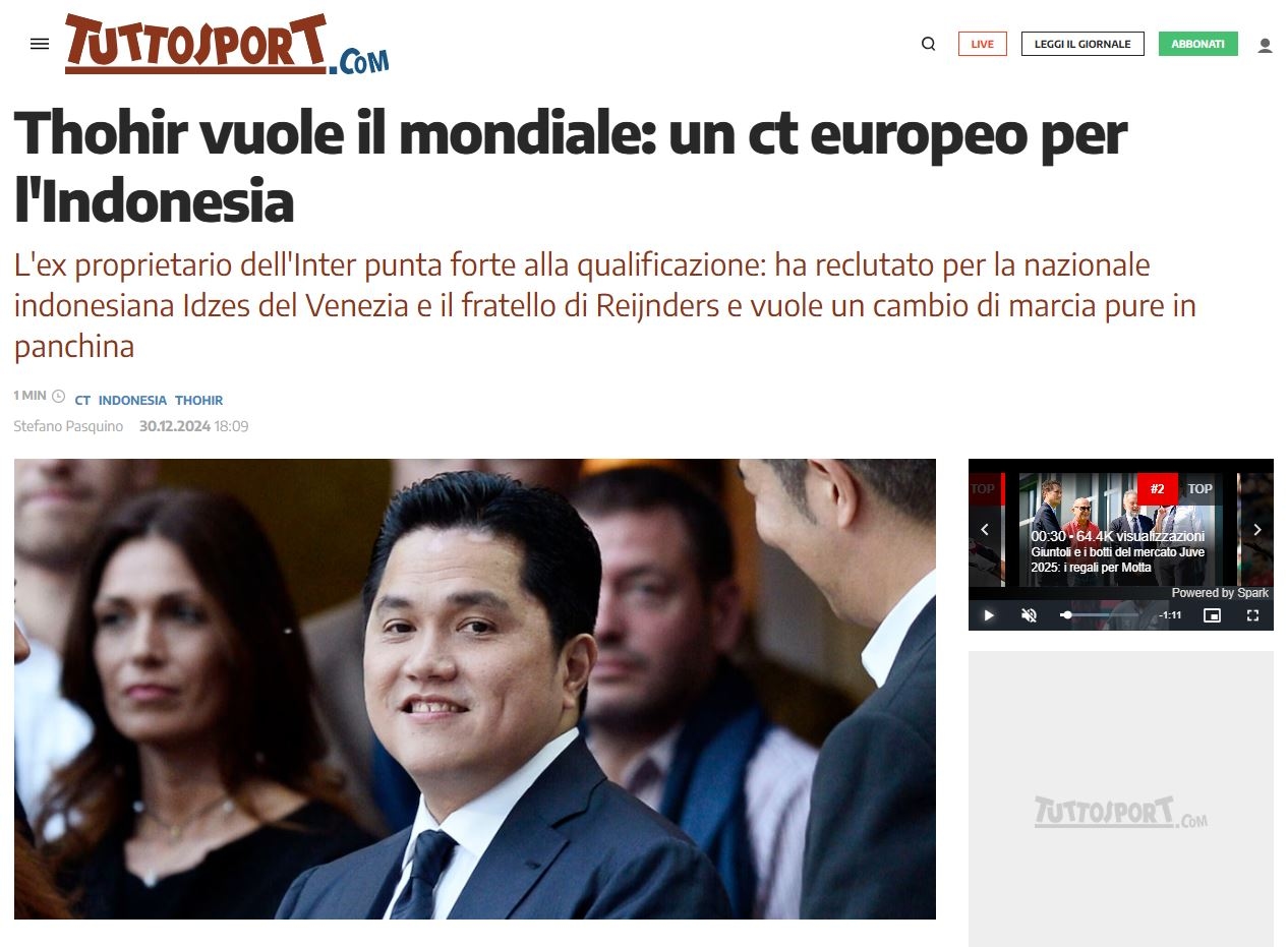 Usik Shin Tae-yong, Media Italia Berspekulasi Erick Thohir Cari Pelatih Eropa untuk Timnas Indonesia