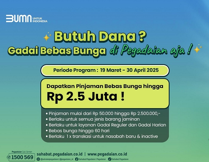 Jelang Mudik Lebaran, Pegadaian Hadirkan Gadai Bebas Bunga untuk Masyarakat