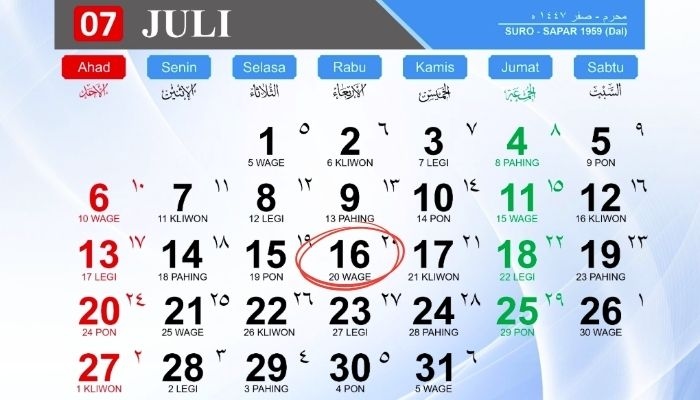 Kalender Jawa Hari Ini, 16 Juli 2025: Cek Weton Rabu Wage dan Hari Keberuntunganmu