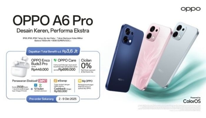 Cek Harga dan Spesifikasi Oppo A6 Pro 4G 5G di Indonesia, Pre-Order Hingga 9 Oktober 2025