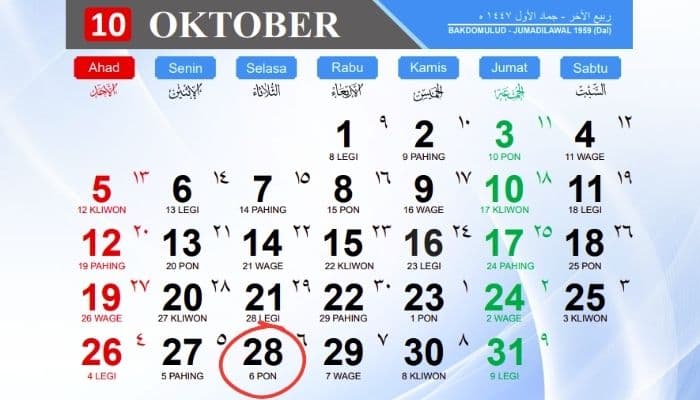 Kalender Jawa 28 Oktober 2025: Weton Hari Ini Selasa Pon, Simak Watak dan Hari Baiknya!