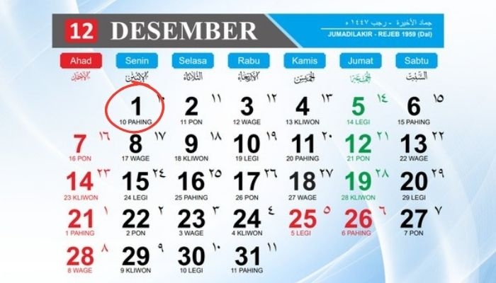Kalender Jawa 1 Desember 2025: Cek Weton Senin Pahing, Benarkah Pembawa Rezeki Besar?