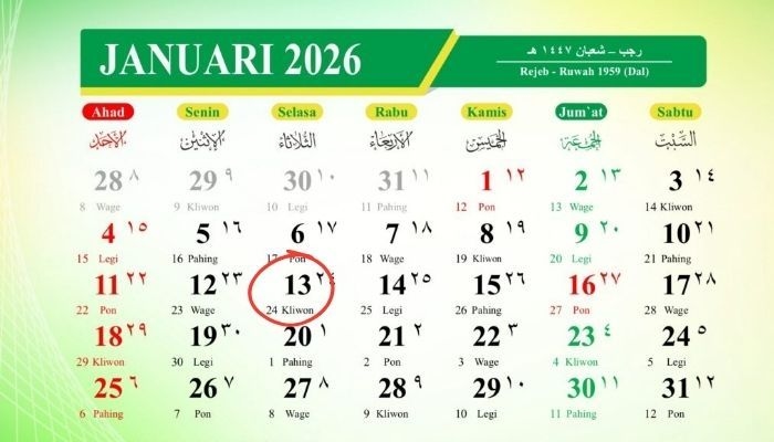 Kalender Jawa 13 Januari 2026: Weton, Neptu, dan Aktivitas yang Cocok Hari Ini