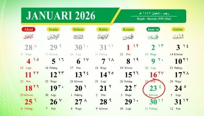 Kalender Jawa 23 Januari 2026: Weton Jumat Kliwon Disebut Punya Aura Menenangkan